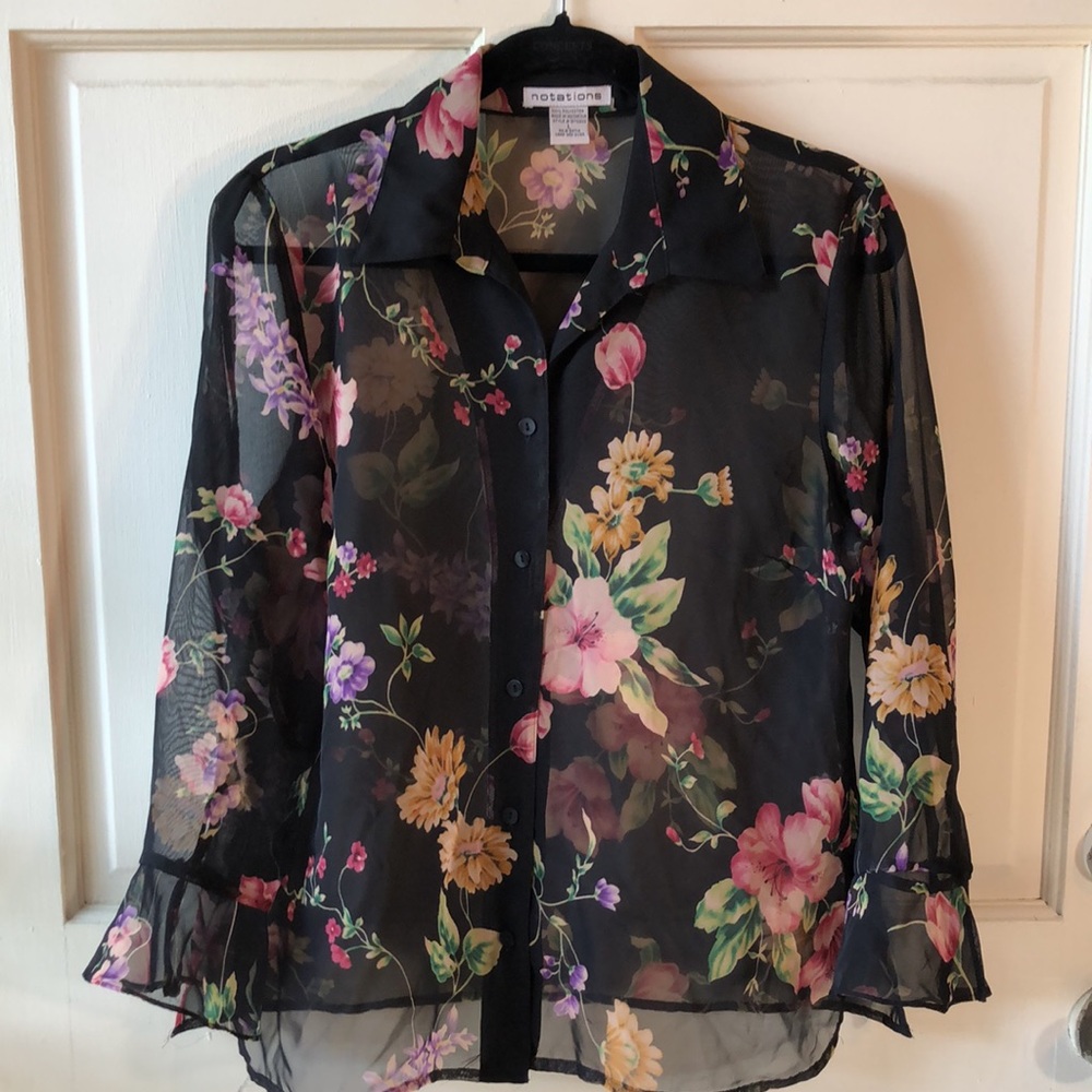 Floral Sheer Quarter Sleeve Floral Blouse
